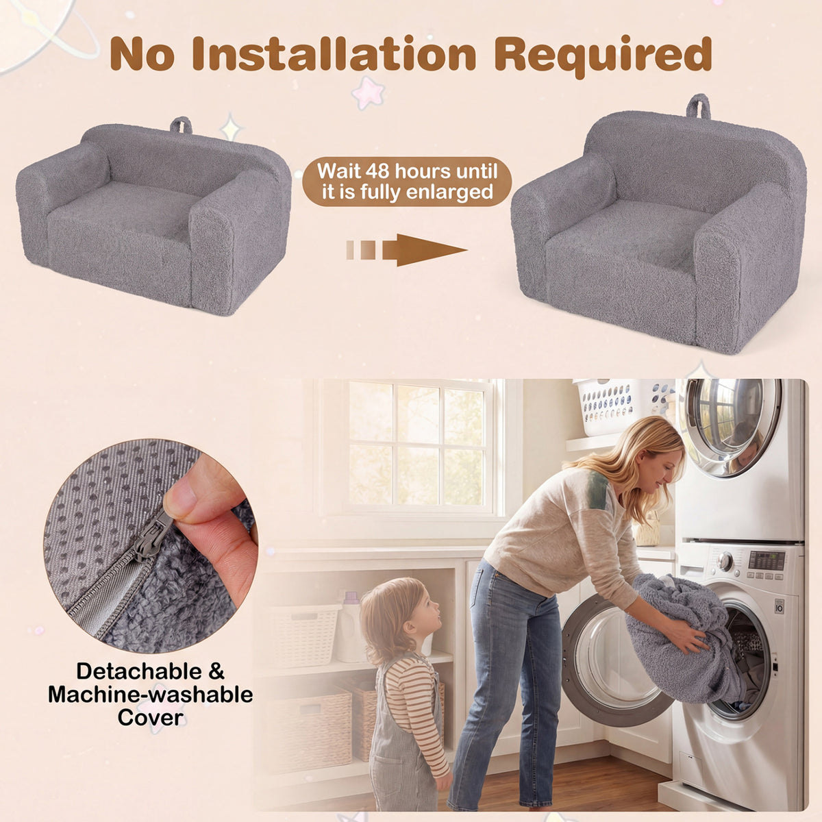 Kids Couch Portable Toddler Sofa with Anti-slip Base-Gray