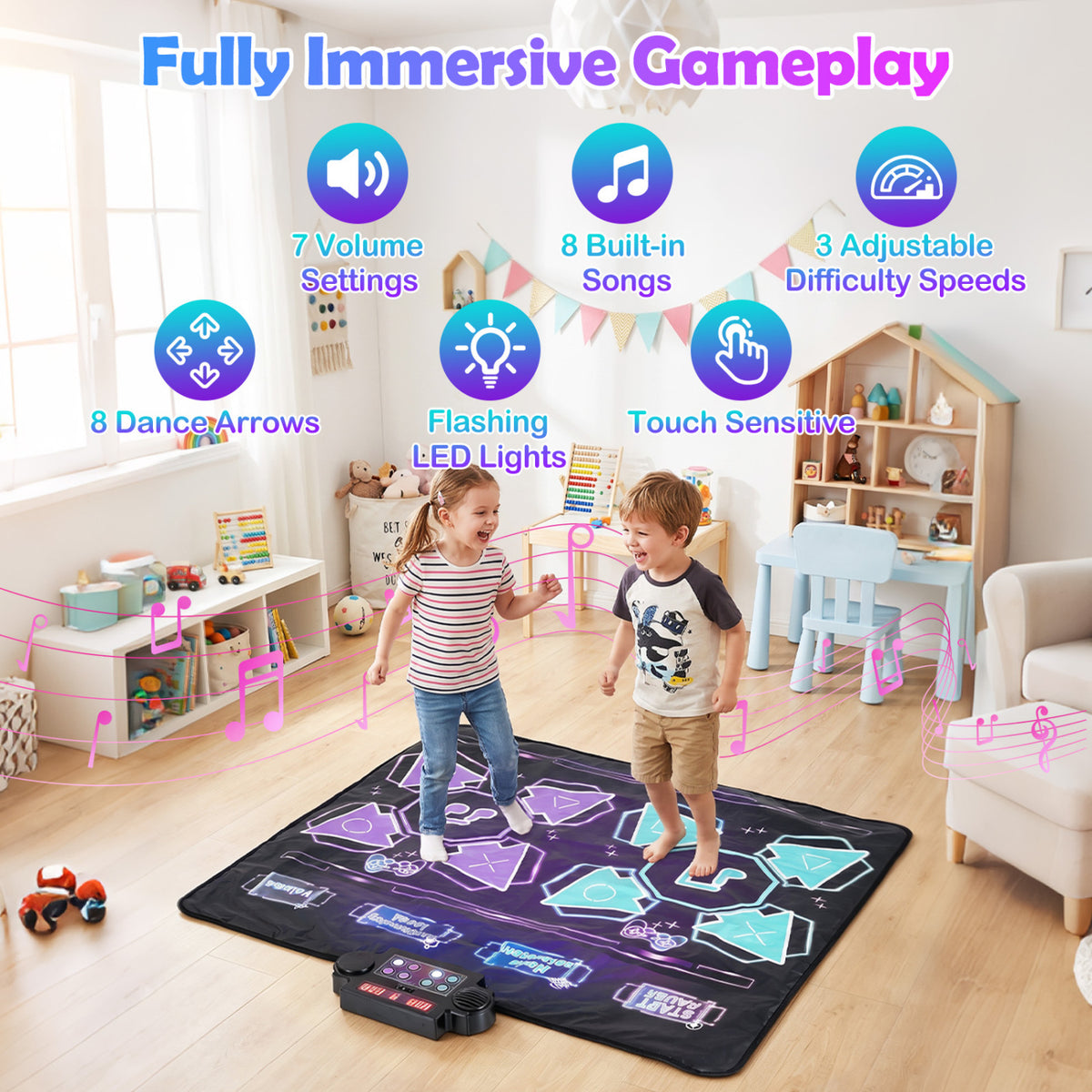 4 Modes Electronic Kids Dance Mat with 8 Levels 8 Songs and 3 LED Speeds