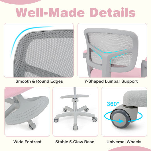 Kids Desk Chair Children Study Chair with Adjustable Height Armrest and Footrest-Green