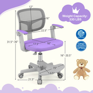 Kids Desk Chair Children Study Chair with Adjustable Height Armrest and Footrest-Purple