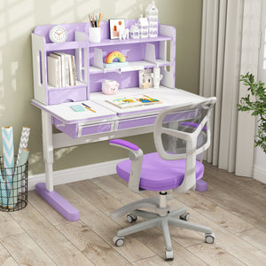 Kids Desk Chair Children Study Chair with Adjustable Height Armrest and Footrest-Purple
