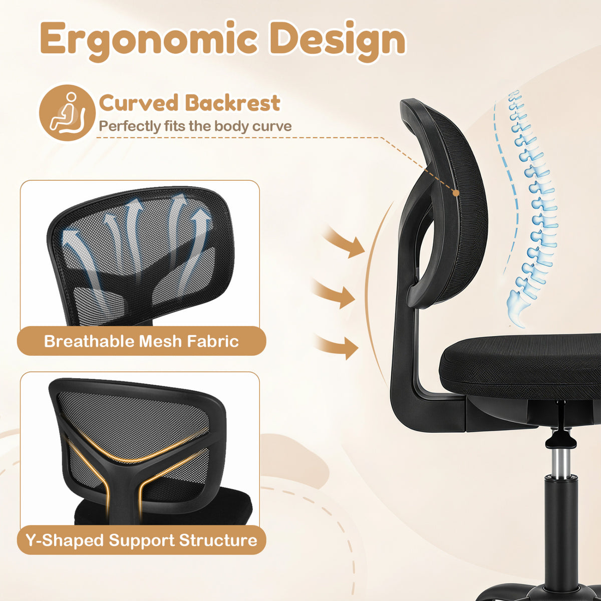 Kids Desk Chair with Adjustable Height-Black