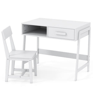 Kids Desk and Chair Set with Storage Drawer and Hutch-White