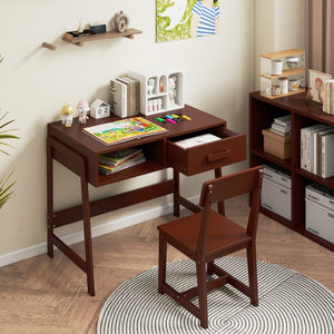 Kids Desk and Chair Set with Storage Drawer and Hutch-Brown