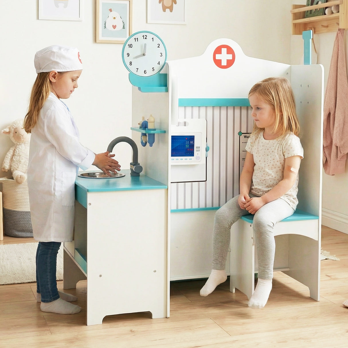 Kids Doctor Play Set with Adjustable Height Bar-Blue