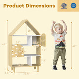 Kids Dollhouse Bookshelf House-shaped Bookcase Children Toy Storage Organizer-Natural
