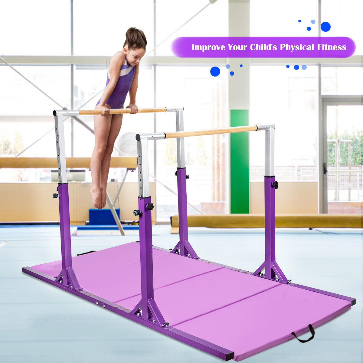 Kids Adjustable Width & Height Gymnastics Parallel Bars