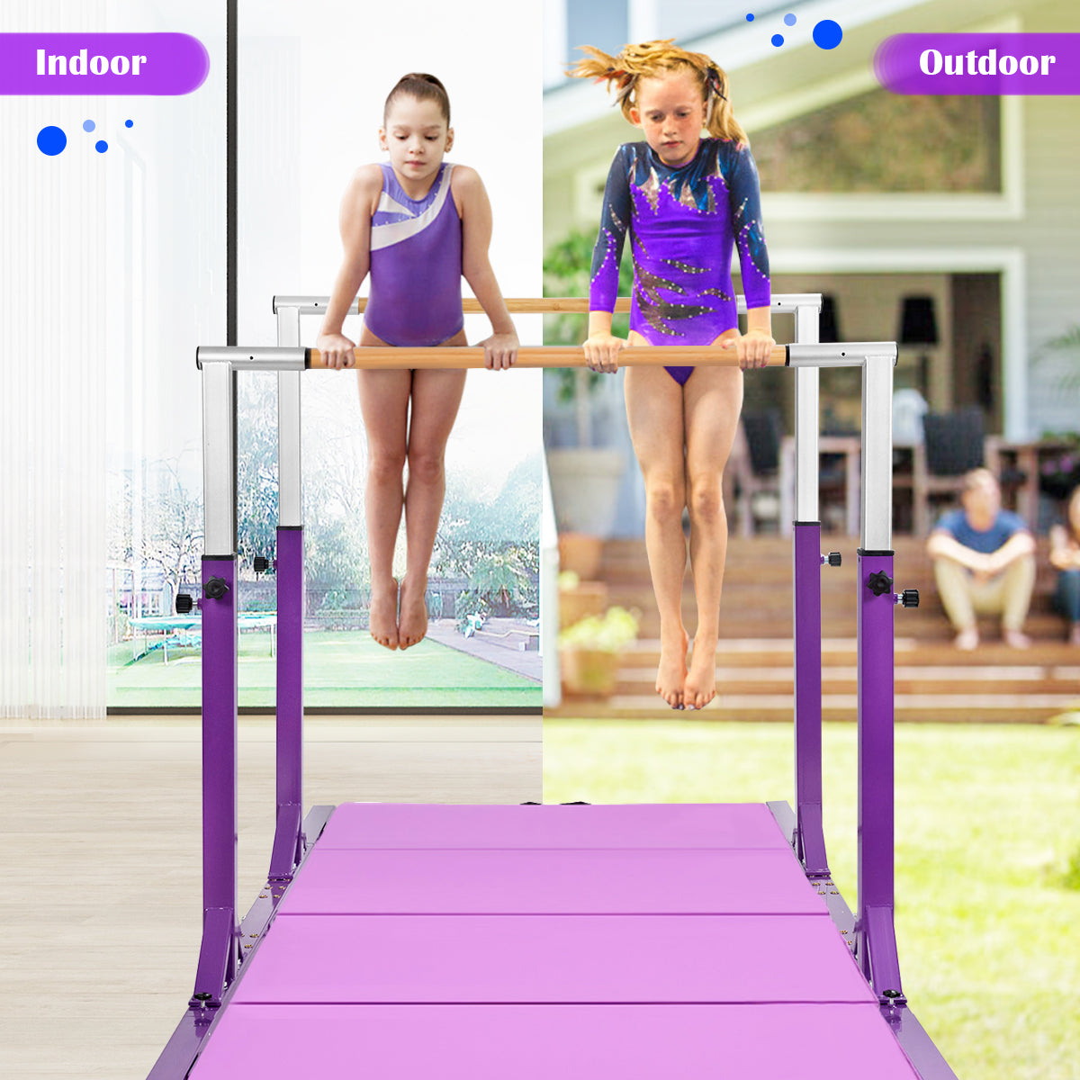 Kids Adjustable Width & Height Gymnastics Parallel Bars
