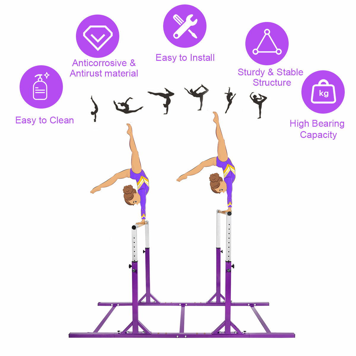 Kids Adjustable Width & Height Gymnastics Parallel Bars