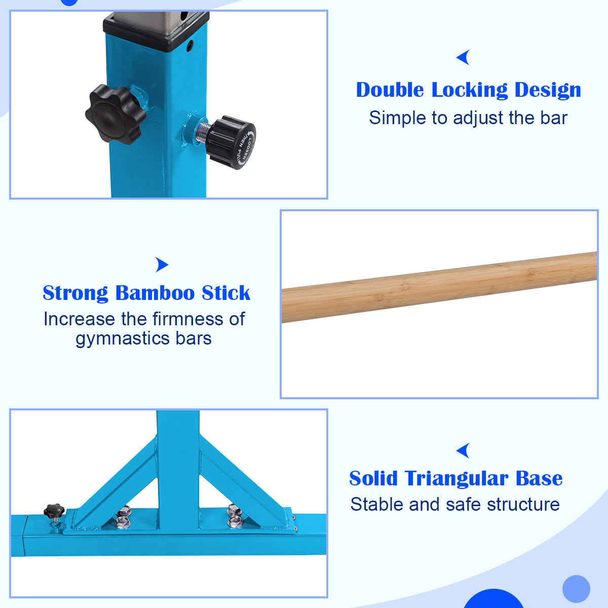 Kids Double Horizontal Bars Gymnastic Training Parallel Bars Adjustable-Blue