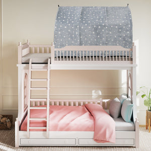 Kids Dream Bed Tent Twin Bunk Bed with Glow in the Dark Stars and Lights-Gray