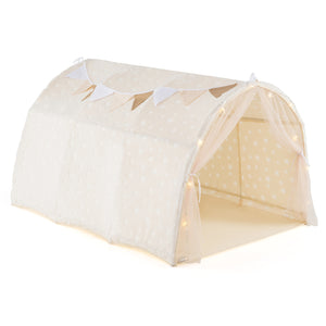 Kids Dream Bed Tent Twin Bunk Bed with Glow in the Dark Stars and Lights-Beige
