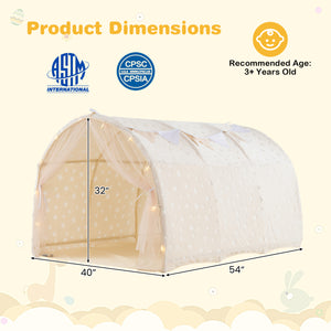 Kids Dream Bed Tent Twin Bunk Bed with Glow in the Dark Stars and Lights-Beige