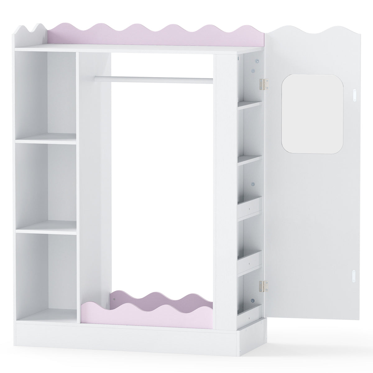 Kids Dress Up Storage with Mirrors and Hanging Rack and Shelves for Bedroom-Pink