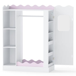 Kids Dress Up Storage with Mirrors and Hanging Rack and Shelves for Bedroom-Pink