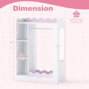 Kids Dress Up Storage with Mirrors and Hanging Rack and Shelves for Bedroom-Pink