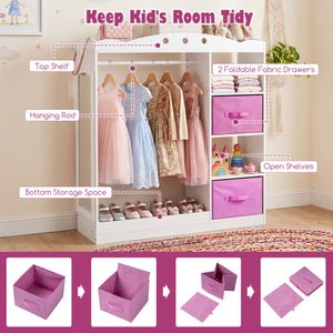 Kids Dress Up Storage with Full Length Mirror and Open Shelves- White