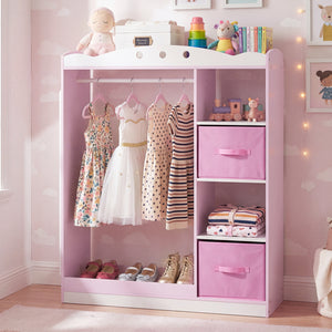 Kids Dress Up Storage with Full Length Mirror and Open Shelves-Pink