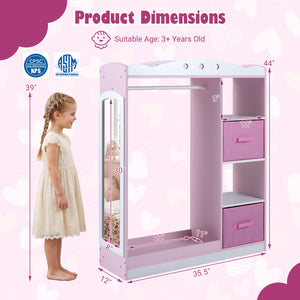 Kids Dress Up Storage with Full Length Mirror and Open Shelves-Pink