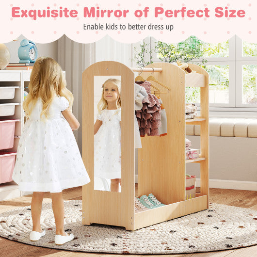 Kids Dress Up Storage with Mirror-Natural