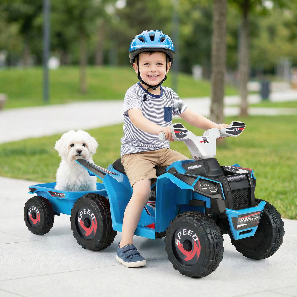 6V Kids Electric ATV Quad Car with Detachable Trailer-Navy