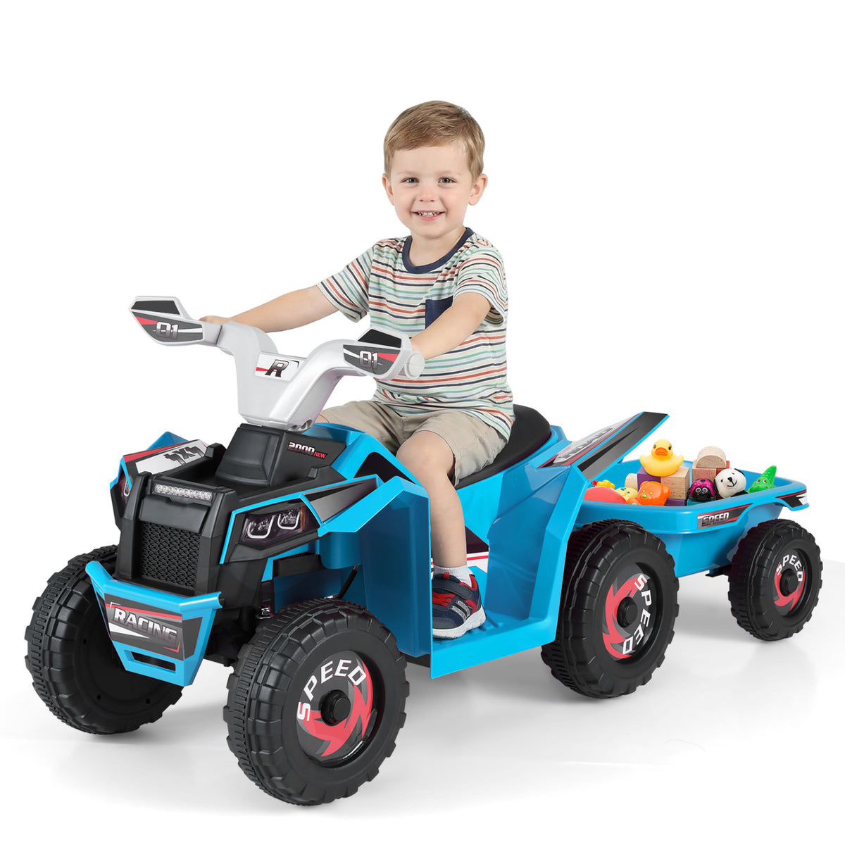6V Kids Electric ATV Quad Car with Detachable Trailer-Navy