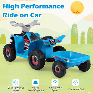 6V Kids Electric ATV Quad Car with Detachable Trailer-Navy