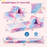 Kids Folding Sofa Bed Floor Mattress Glow in the Dark with Pillow-Multicolor