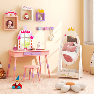 Kids Full Length Mirror with 360 Degree Rotatable Design and Shelf-White