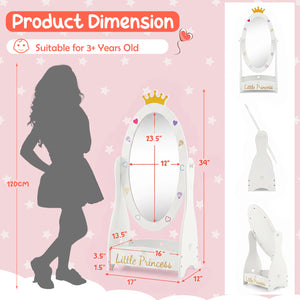 Kids Full Length Mirror with 360 Degree Rotatable Design and Shelf-White