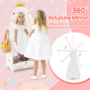 Kids Full Length Mirror with 360 Degree Rotatable Design and Shelf-White
