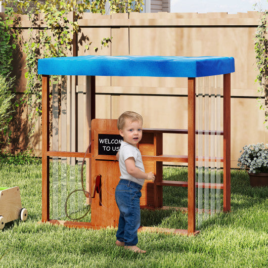 Kids Gas Station Playhouse with Gas Refueling Guns for Aged 3+-Brown