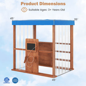 Kids Gas Station Playhouse with Gas Refueling Guns for Aged 3+-Brown