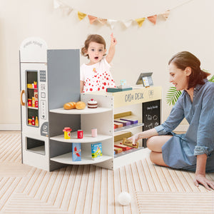 Kids Grocery Store Playset with Cash Register POS Machine-White