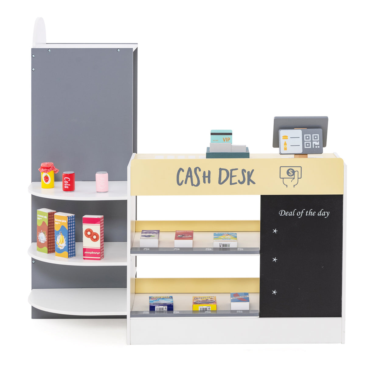 Kids Grocery Store Playset with Cash Register POS Machine-White