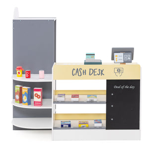 Kids Grocery Store Playset with Cash Register POS Machine-White