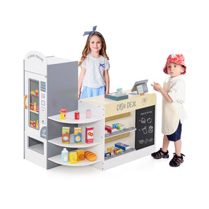 Kids Grocery Store Playset with Cash Register POS Machine-White