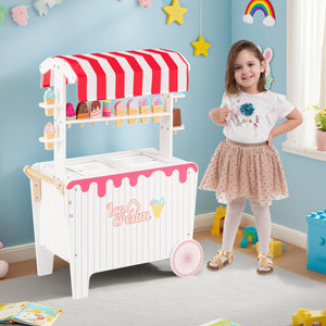 Kids Ice Cream Cart Playset with Display Rack and Accessories-Red