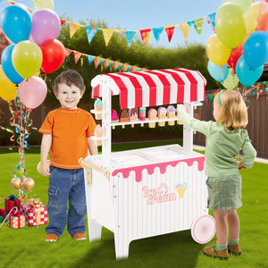 Kids Ice Cream Cart Playset with Display Rack and Accessories-Red