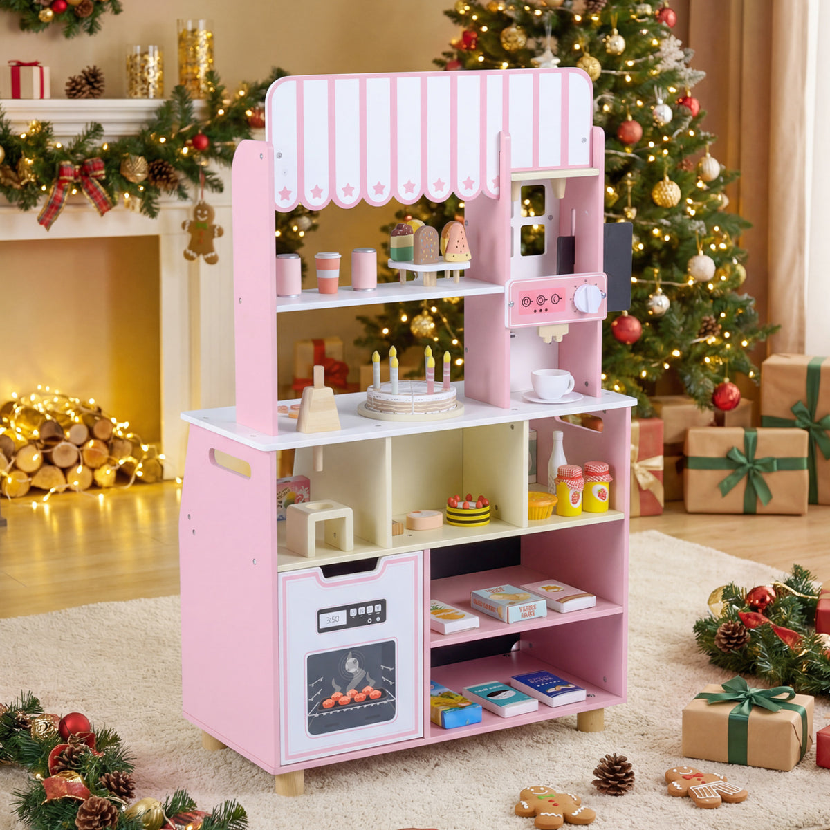 Kids Ice Cream Shop with 27 Accessories and Ice Cream Machine for Ages 3+-Pink