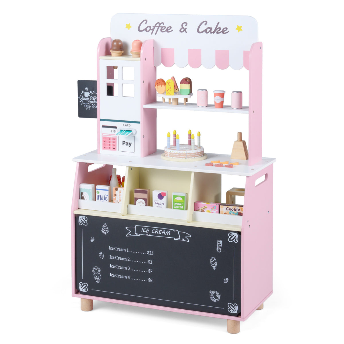 Kids Ice Cream Shop with 27 Accessories and Ice Cream Machine for Ages 3+-Pink