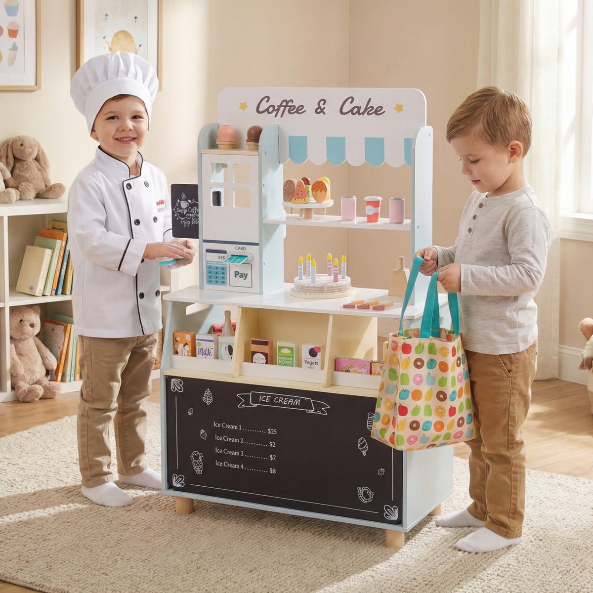 Kids Ice Cream Shop with 27 Accessories and Ice Cream Machine for Ages 3+-Blue