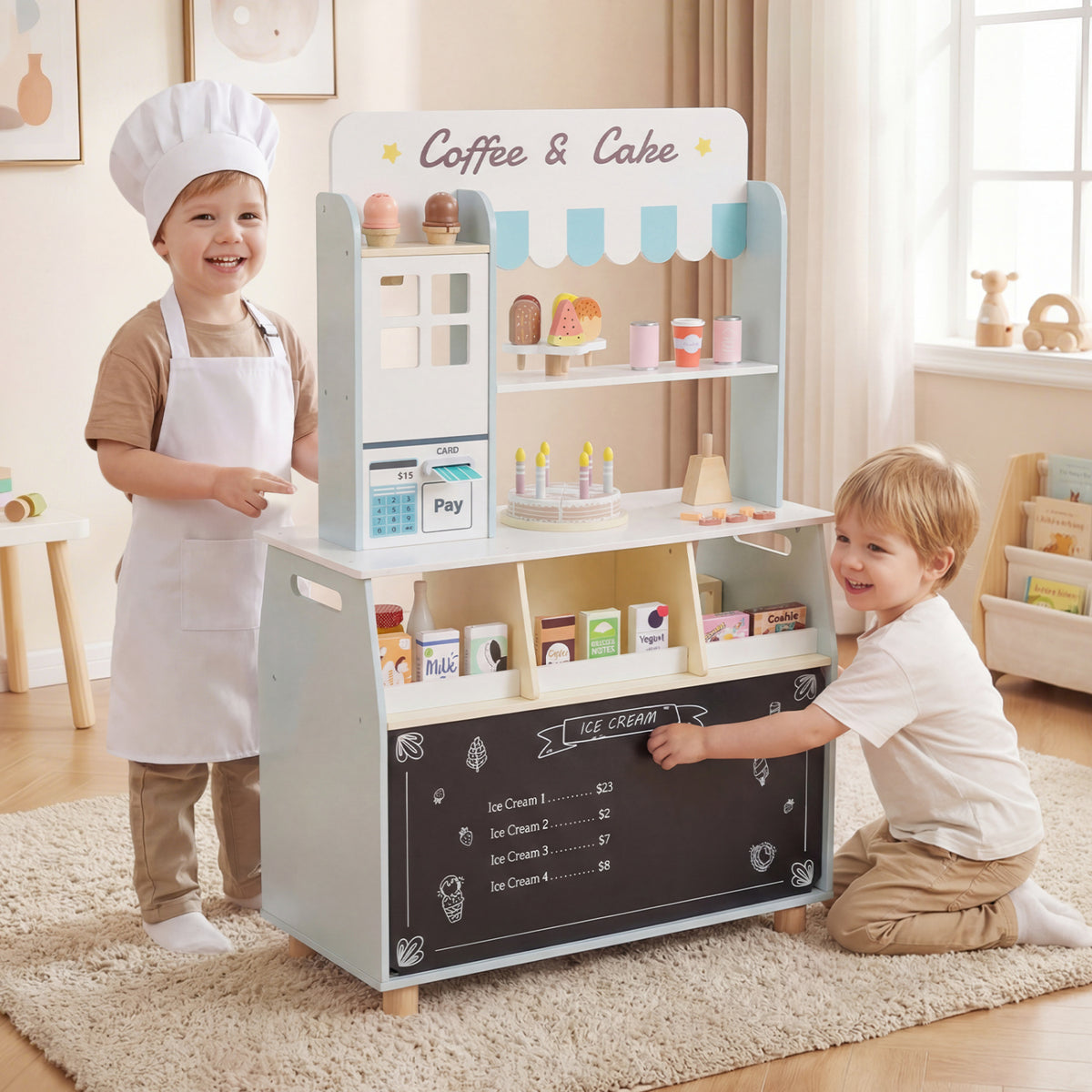Kids Ice Cream Shop with 27 Accessories and Ice Cream Machine for Ages 3+-Blue