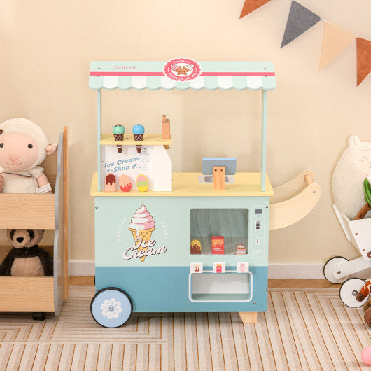 Kids Ice Cream Truck Pretend Play Set for Toddlers with Vending Machine-Green