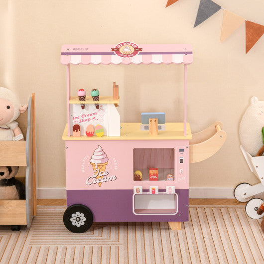 Kids Ice Cream Truck Pretend Play Set for Toddlers with Vending Machine-Pink