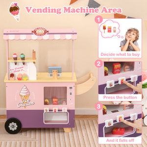 Kids Ice Cream Truck Pretend Play Set for Toddlers with Vending Machine-Pink