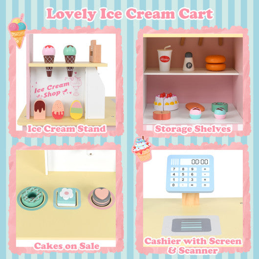 Kids Ice Cream Truck Pretend Play Set for Toddlers with Vending Machine-Pink