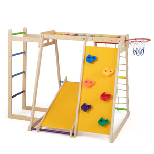 Kids Indoor Playground 6-in-1 Jungle Gym for 3-14 Years Olds-Rainbow