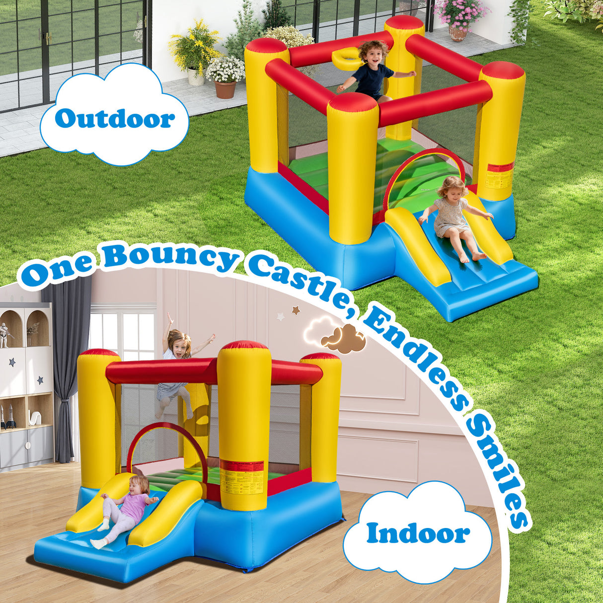 Kids Inflatable Bounce House with Slide and 550W blower