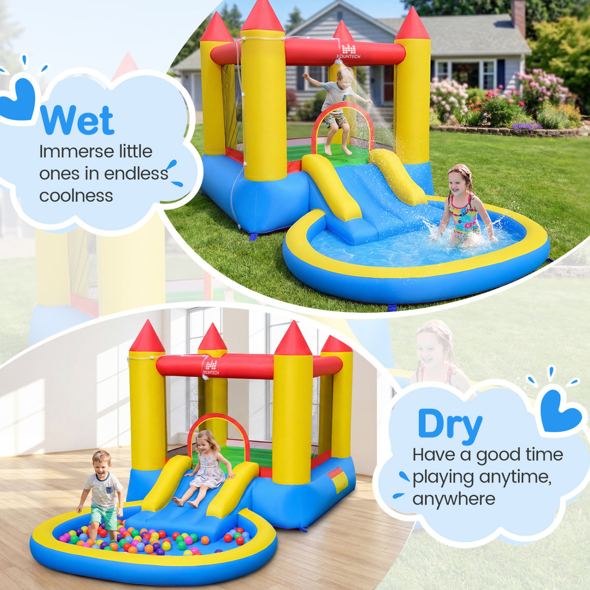 Kids Inflatable Bounce House Castle with Balls Pool and Bag